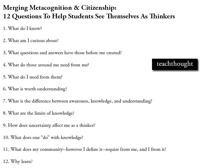 Merging Metacognition & Citizenship: 12 Questions To Guide Students